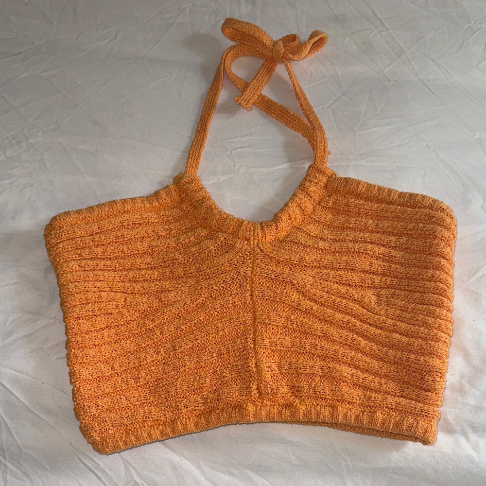 Vibrant Orange Knit Halter Top
